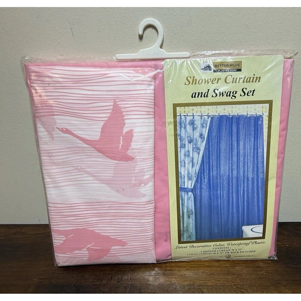 Better Home Plastics Corp Pink Goose Shower Curtain and Swag Set Vintage New NOS